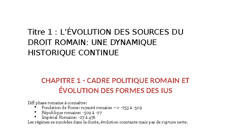 IHD 101 - Chapitre 1 : Les Sources du Droit Romain et leur Évolution ...