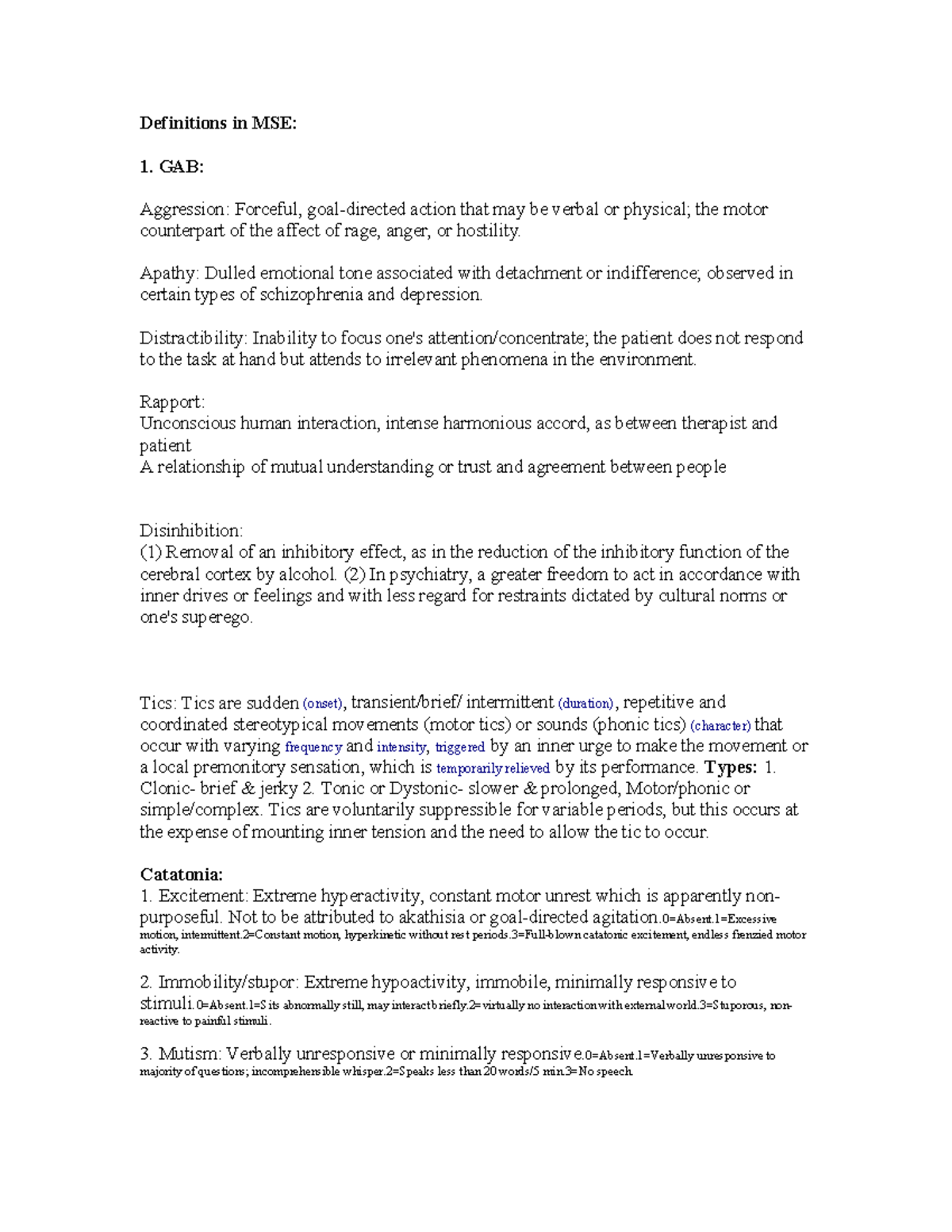 MSE 101 - Comprehensive Definitions in Mental Status Exam Analysis ...