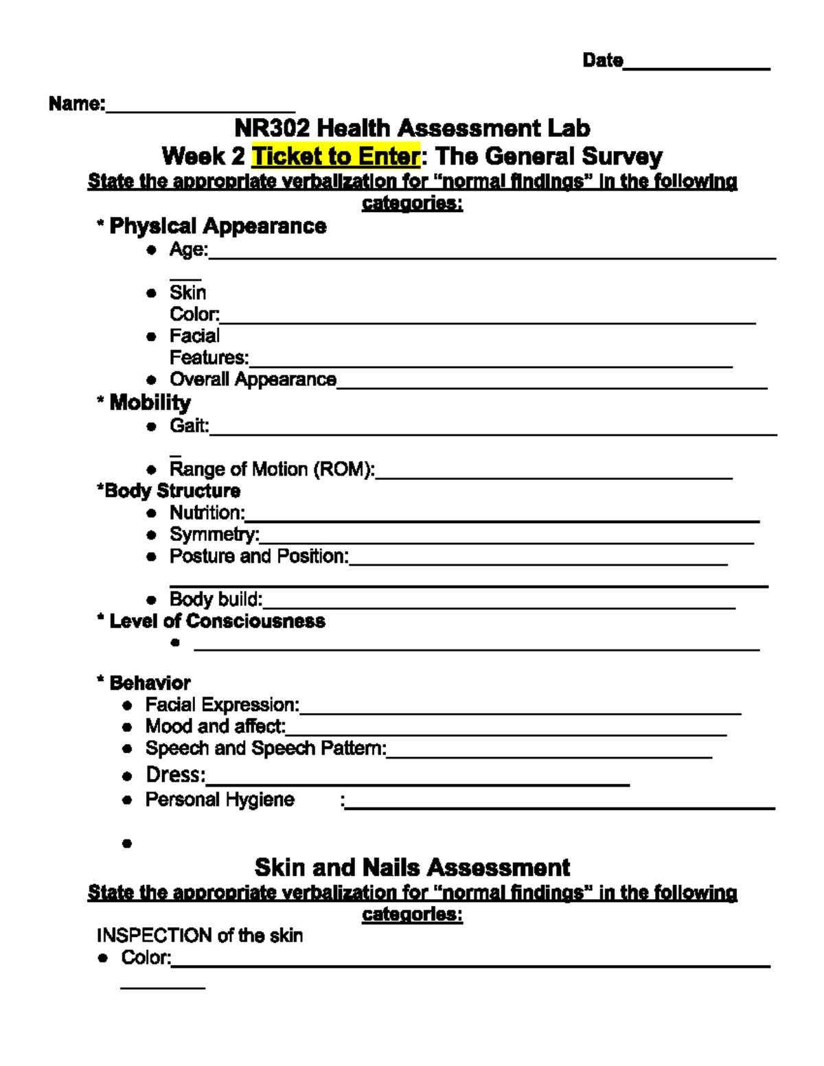 General Survey and Skin Assessment Overview - Studocu