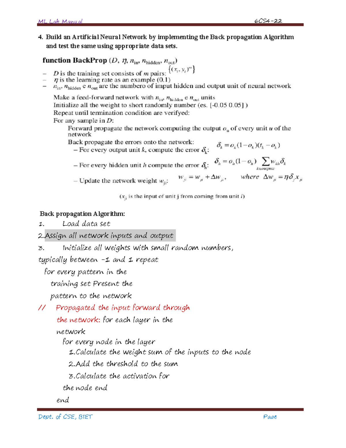 Machine Learning LAB-19 - ML Lab Manual 6CS4- Dept. of CSE, BIET Page ...