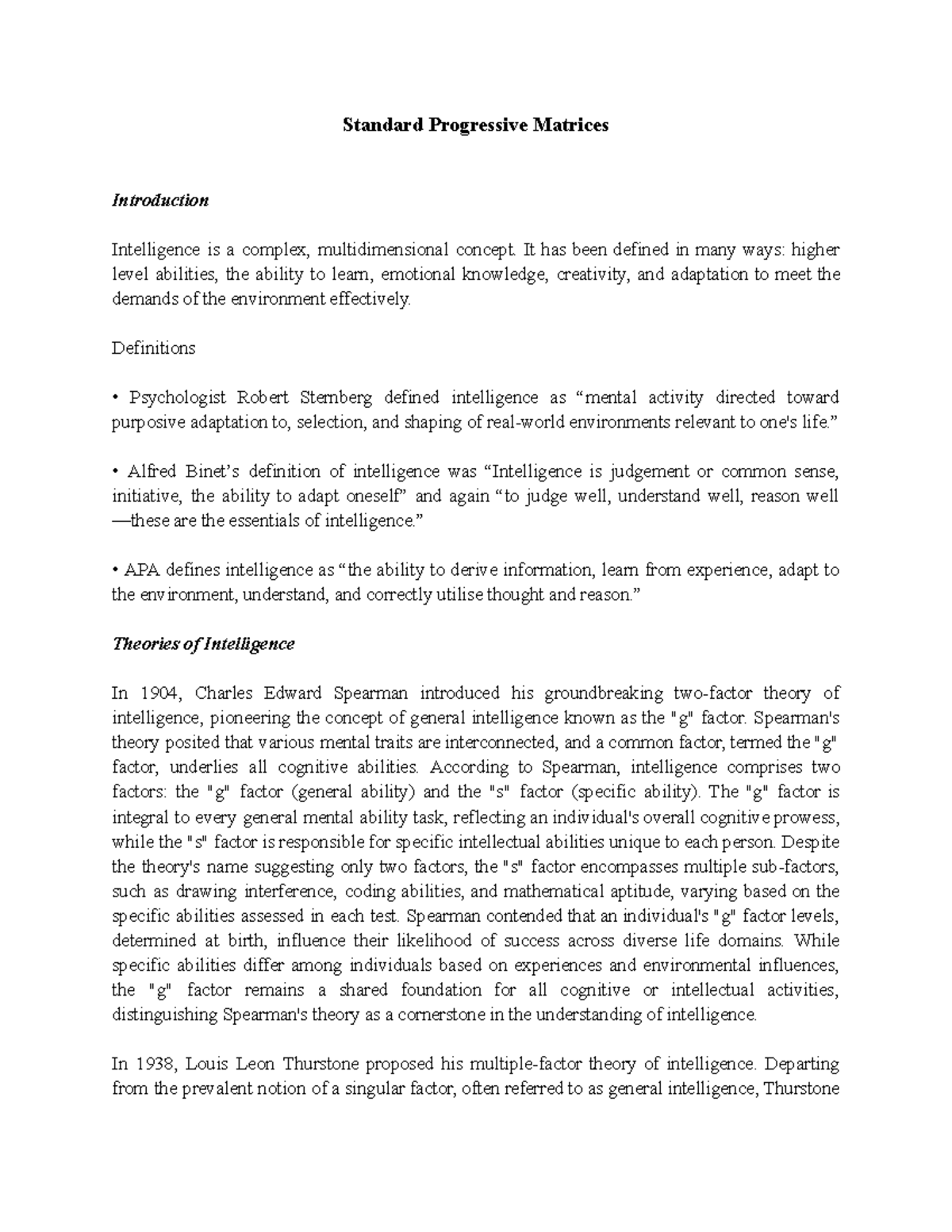 SPM: Overview and Administration of Standard Progressive Matrices Test ...