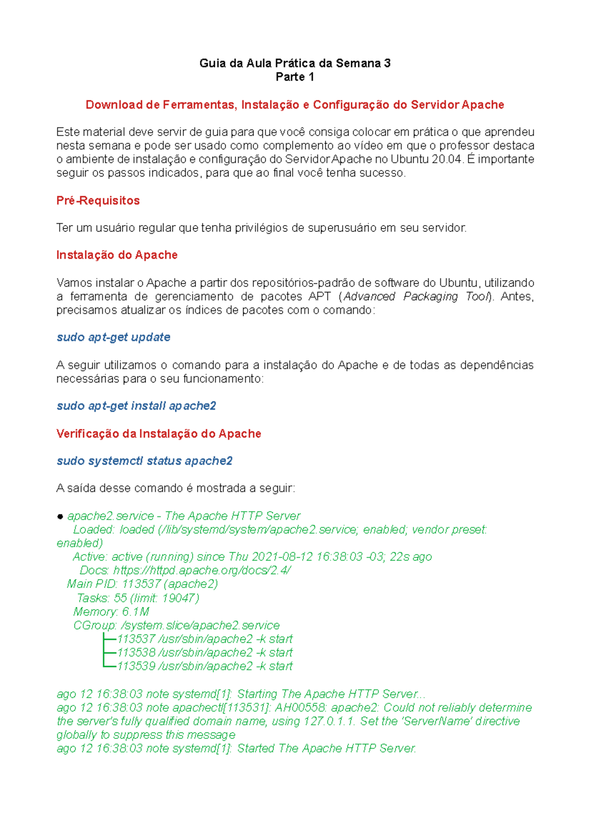 COM310 - S3 - Guia Prático: Instalação e Configuração do Apache - Studocu