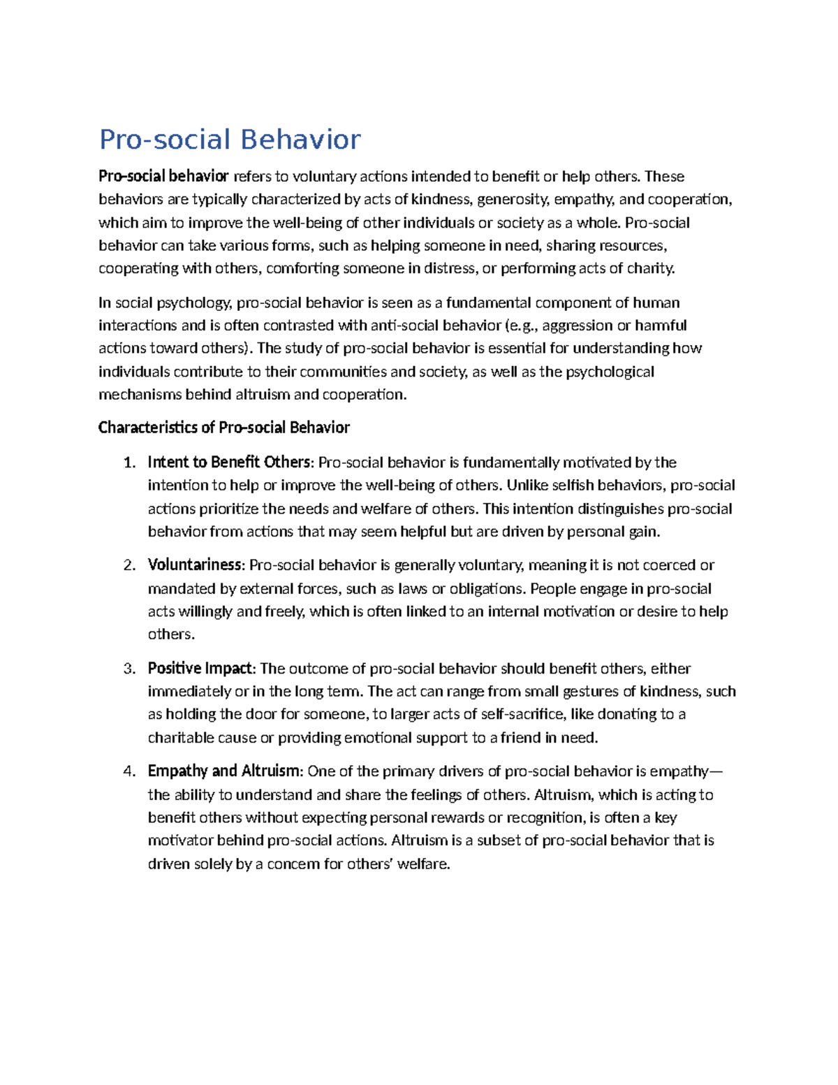 Unit 6: Understanding Pro-Social Behavior and its Determinants - Studocu