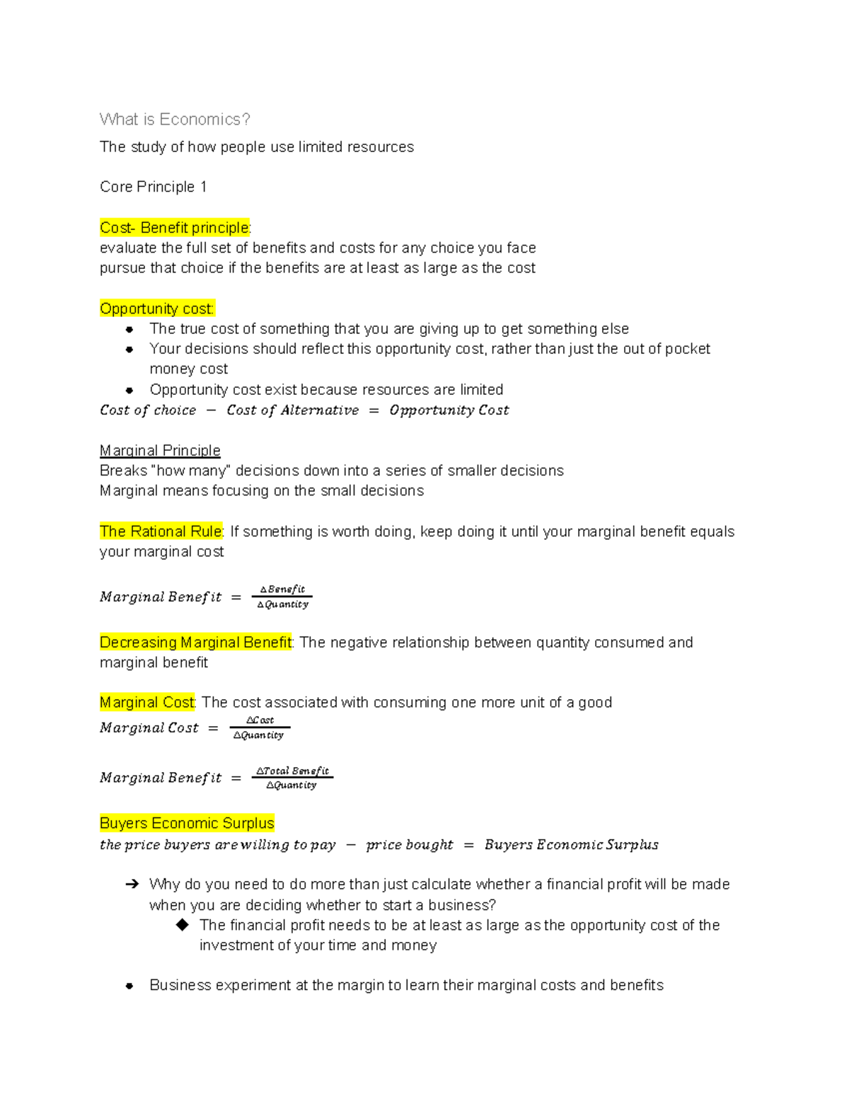 Copy of EC 101 Economics Key Principles Cheat Sheet for Students - Studocu