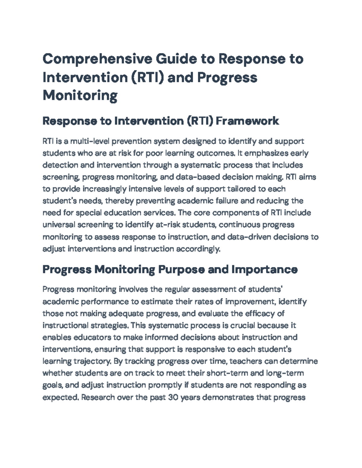 Comprehensive Guide to RTI & Progress Monitoring in Education - Studocu