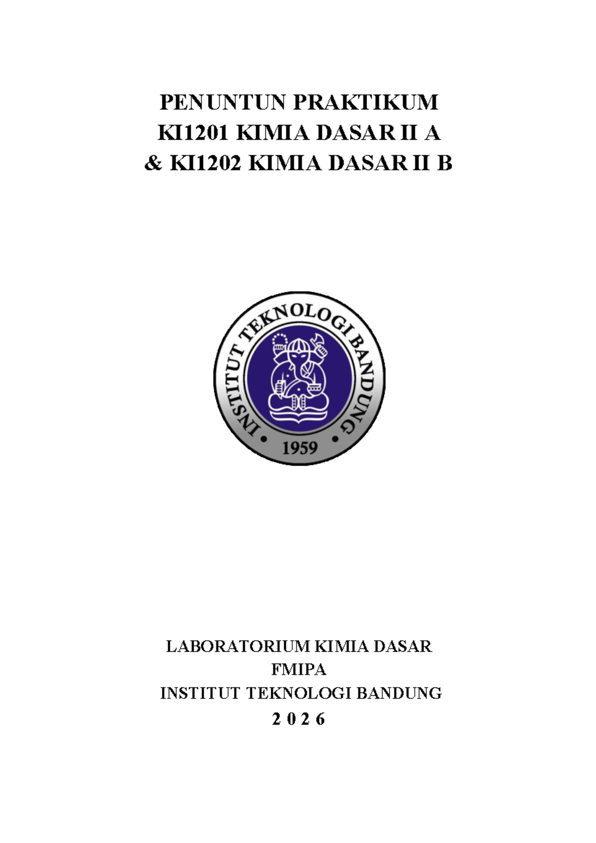 Modul Praktikum Kimia Dasar II A & B KI1201 & KI1202 2025-2026 - Studocu