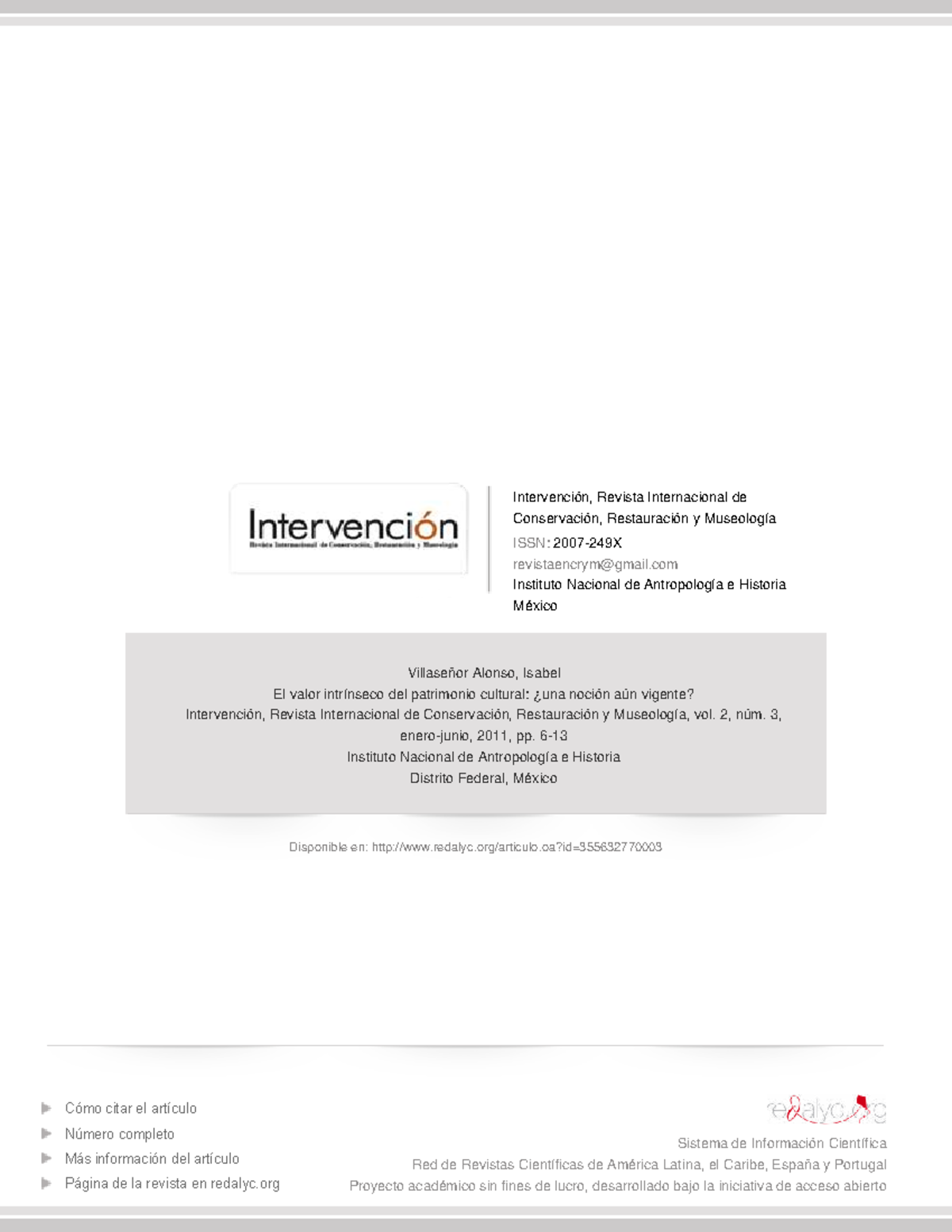 Valor intrínseco del patrimonio - Intervención, Revista Internacional ...