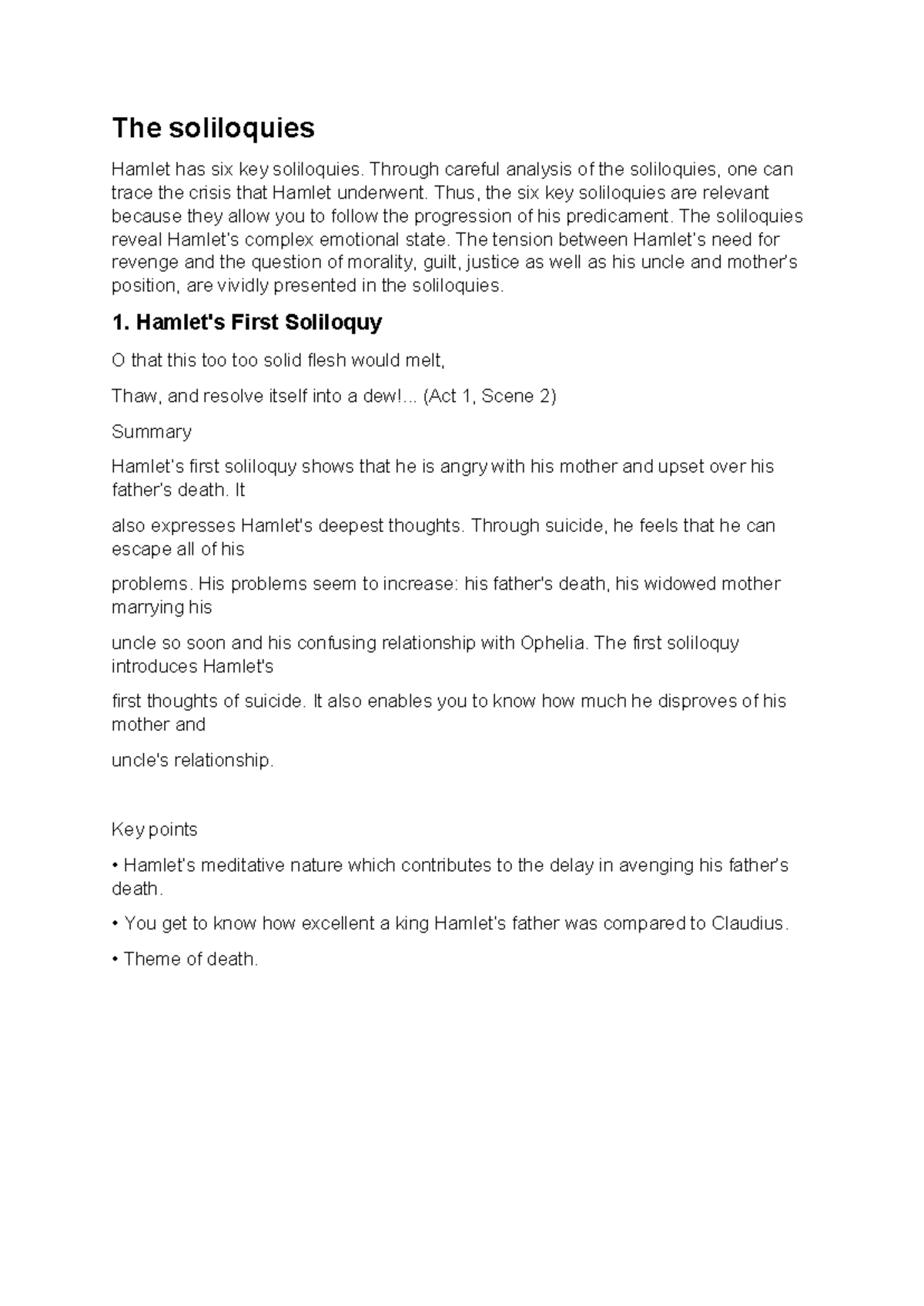 Hamlet's Key Soliloquies: Analyzing the Emotional Crisis - Studocu