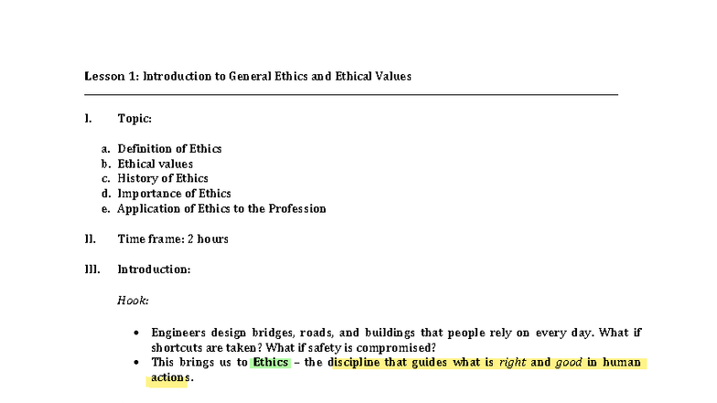 CE 109 Lesson 1: Intro to General Ethics in Engineering - Studocu