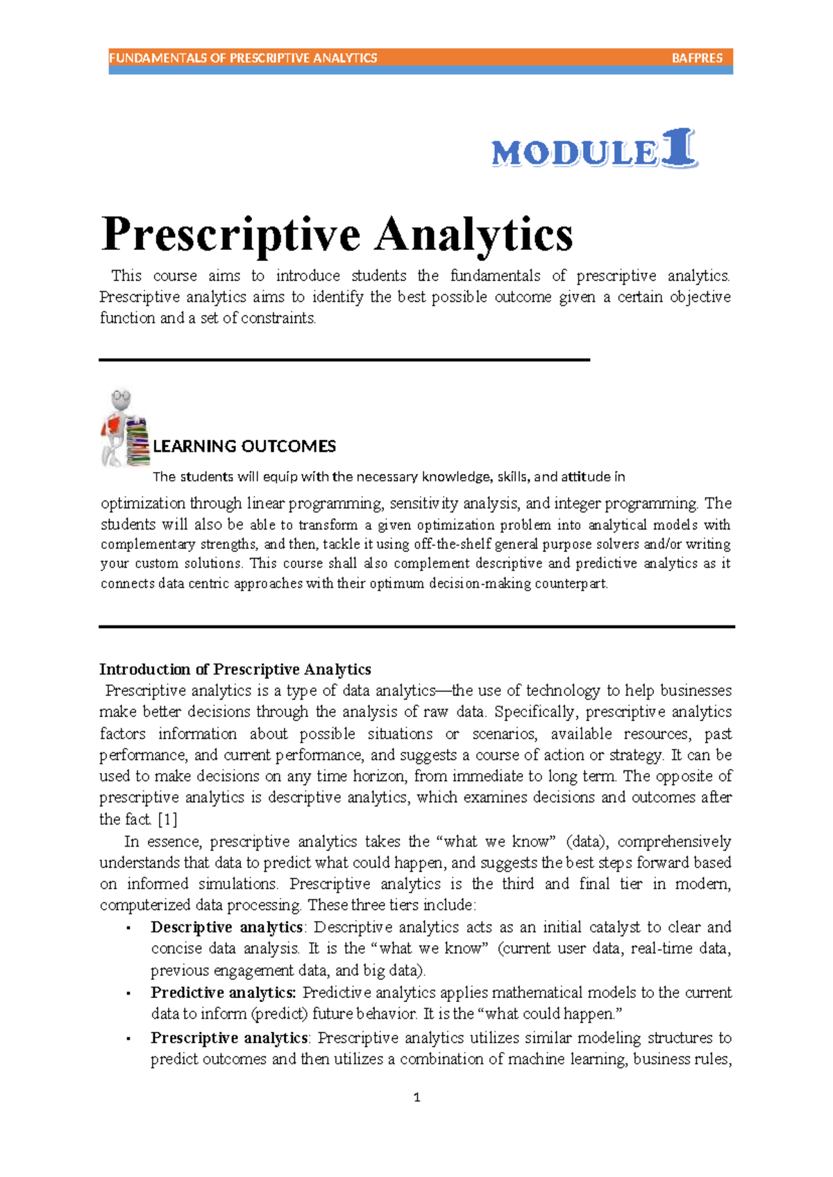 Module 1- Prescriptive Analytics with Assessment - Prescriptive ...