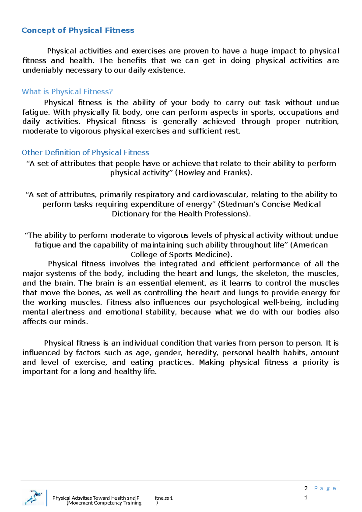 Pathfit 1 Module 2: Understanding Physical Fitness and Health - Studocu