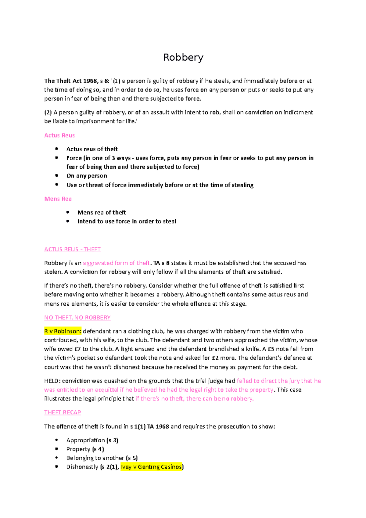 Week 5 Lecture Notes: Robbery and Burglary Overview - Studocu