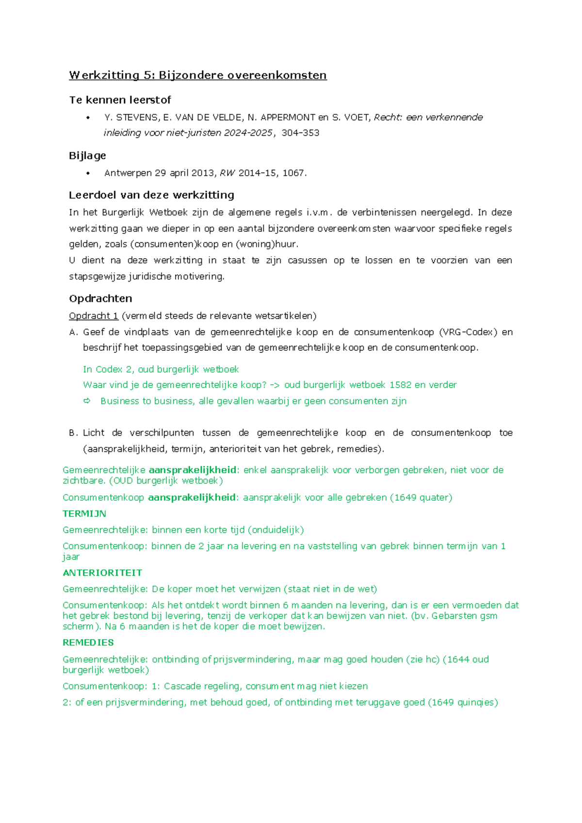 Verschillen tussen Gemeenrechtelijke en Consumentenkoop (Recht 2024 ...