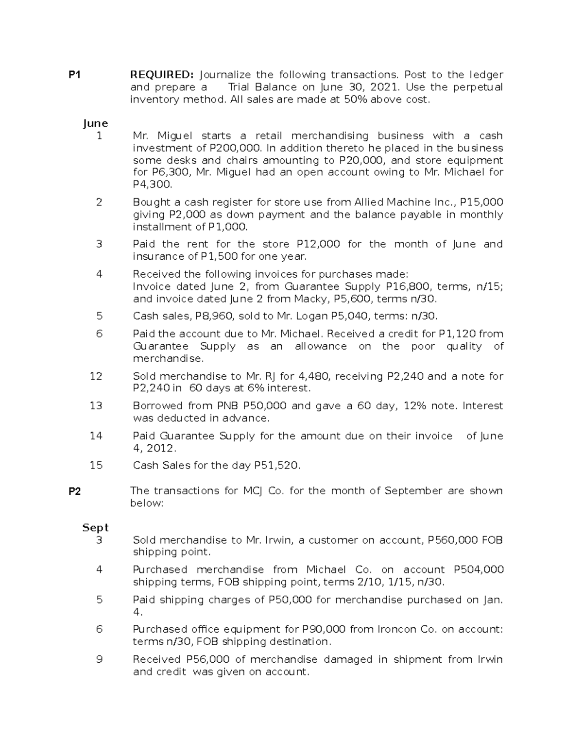 Financial Accounting and Reporting - Merchandising Practice Problems ...