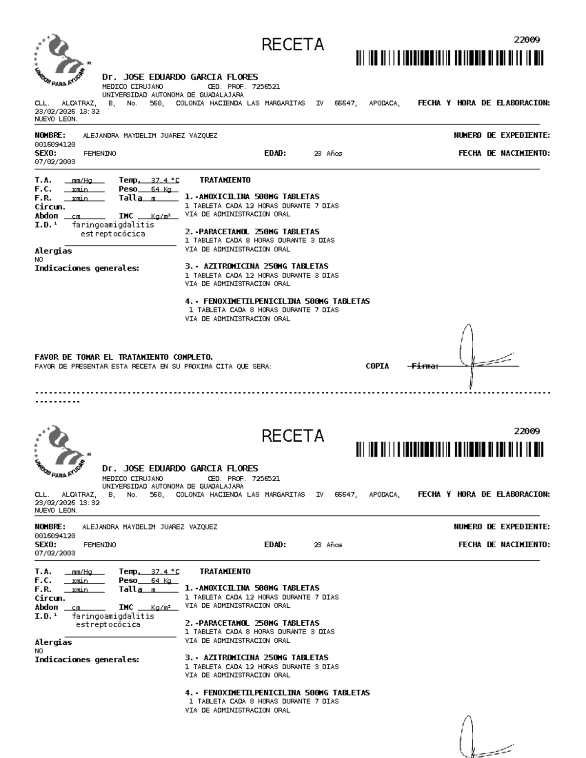 Receta 22009: Tratamiento para Infección Estomacal - Studocu