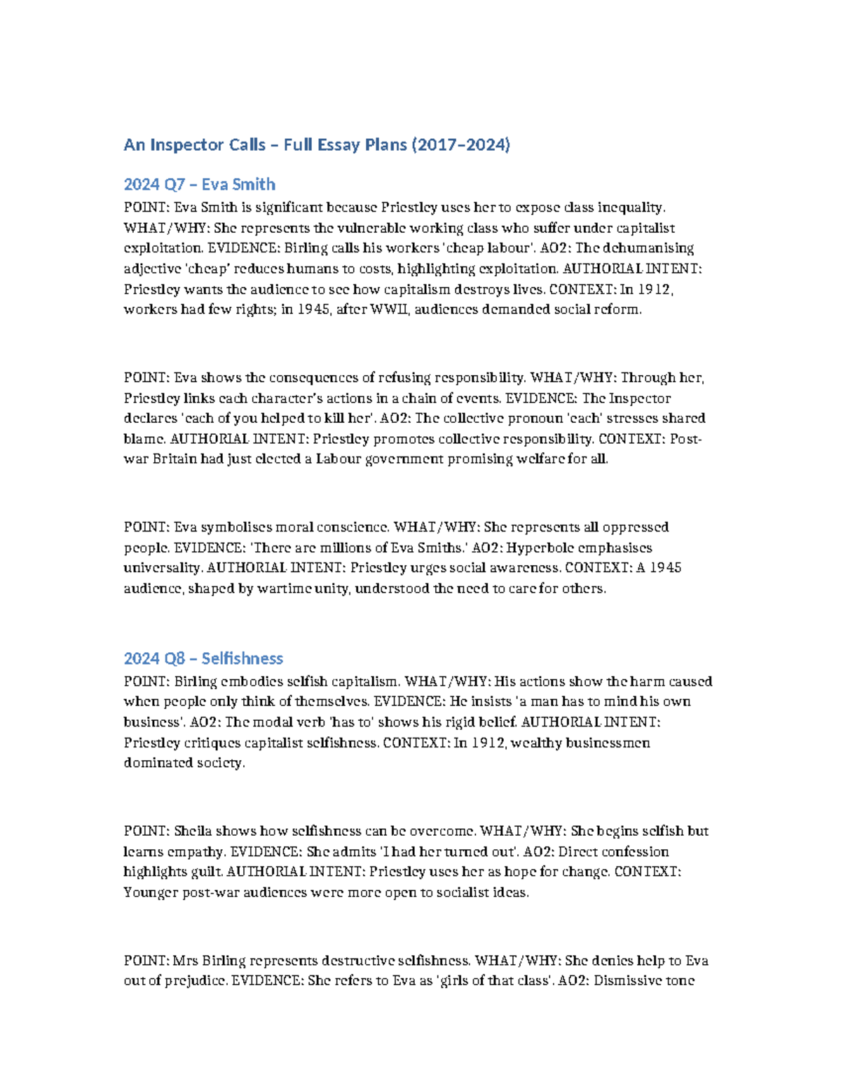 AIC 2024 Full Essay Plans: Exploring Class Inequality and ...