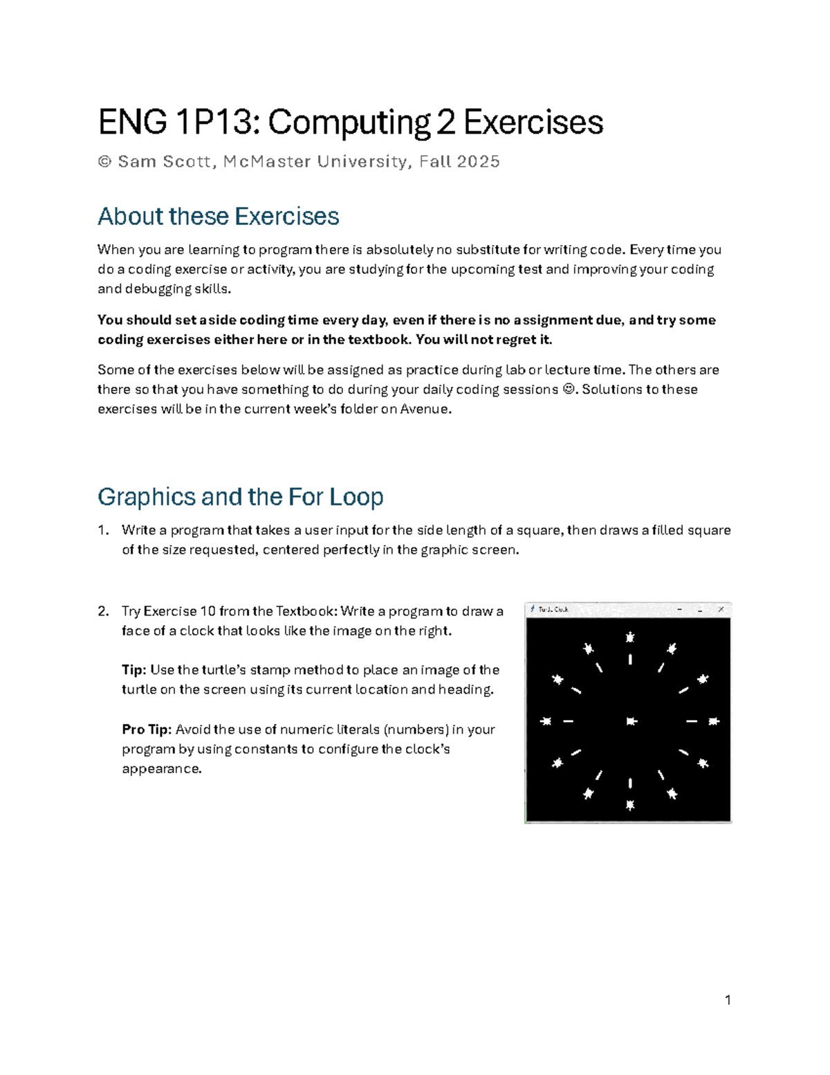 ENG 1P13: Computing 2 Coding Exercises for Fall 2025 - Studocu