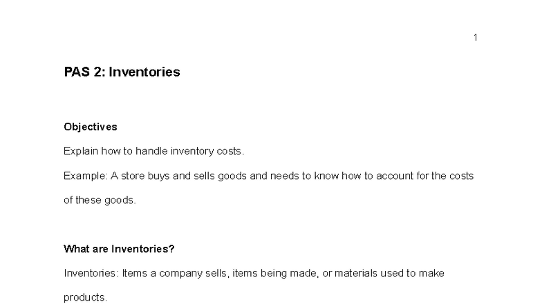PAS 2: Inventory Measurement and Costing for 2nd Exam Review - Studocu