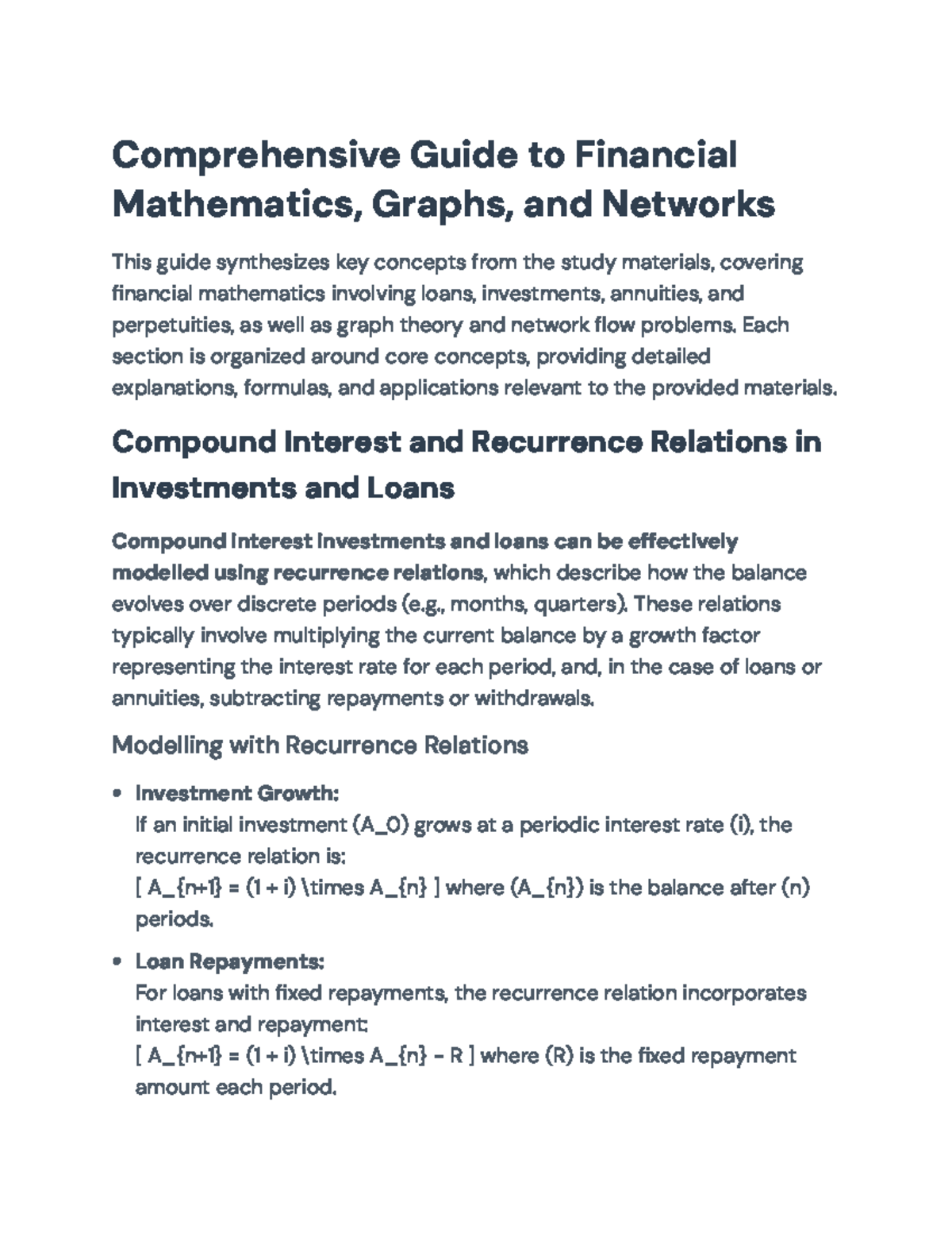 Comprehensive Guide to Financial Math & Graph Theory Applications - Studocu