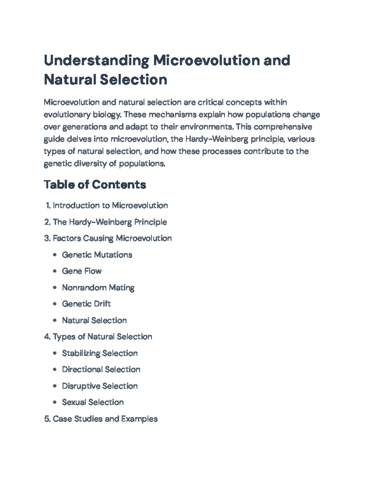 Understanding Microevolution and Natural Selection (BIOL 101 ...