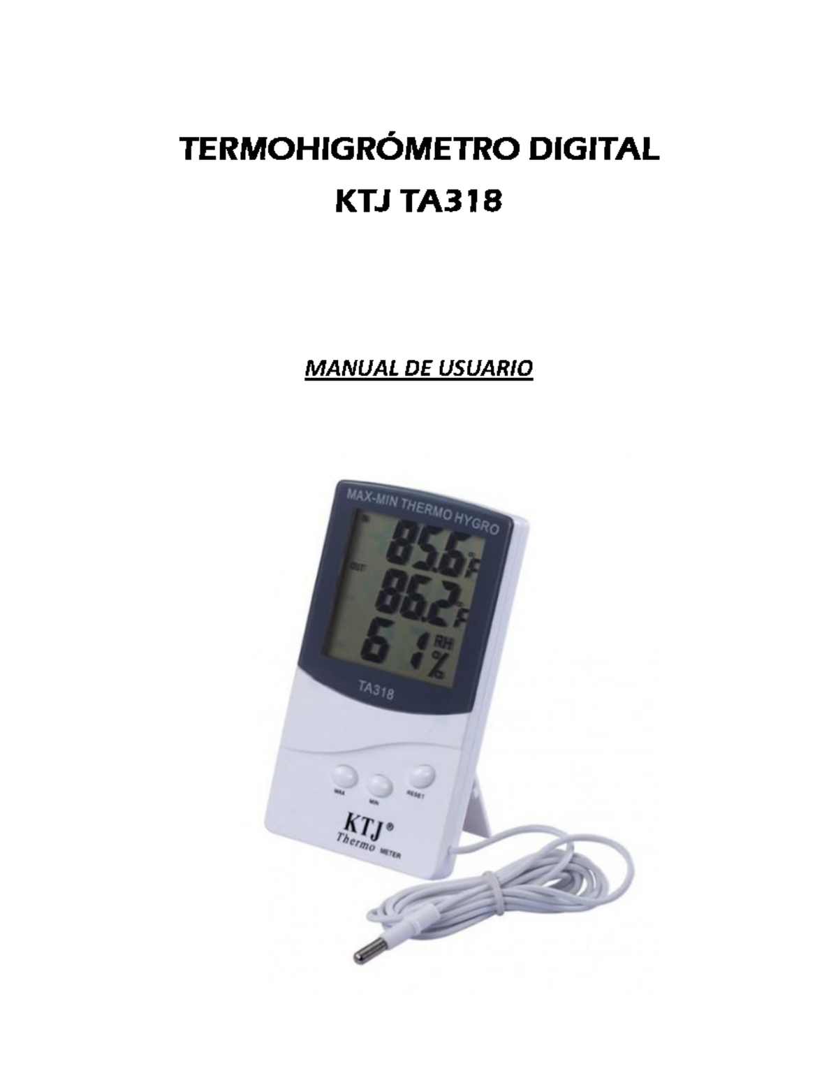 Manual de Usuario del Termohigrometro Digital KTJ TA 561984064 - Document Preview