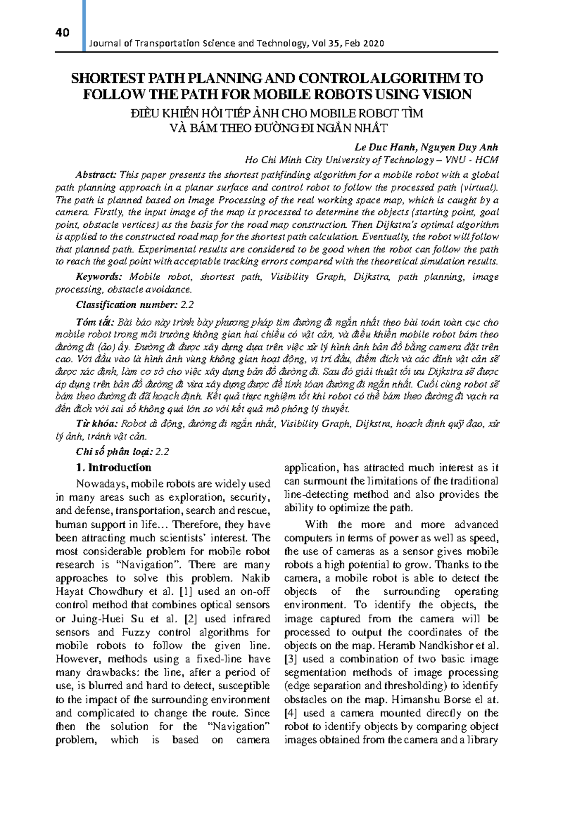 Shortest Path Planning for Mobile Robots Using Vision (Journal of ...