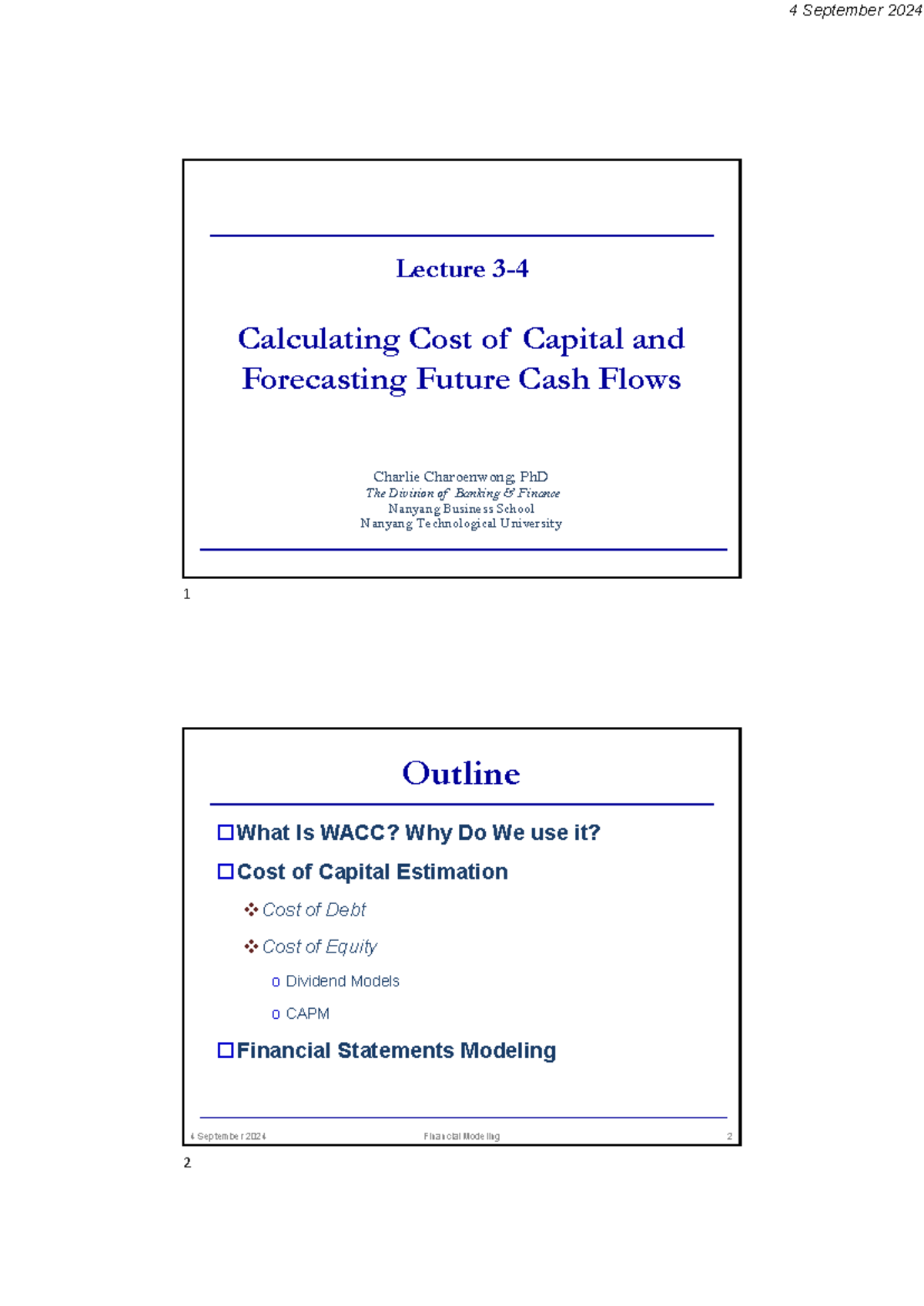 BF3218 - Lecture on Cost of Capital & Future Cash Flow Forecasting ...