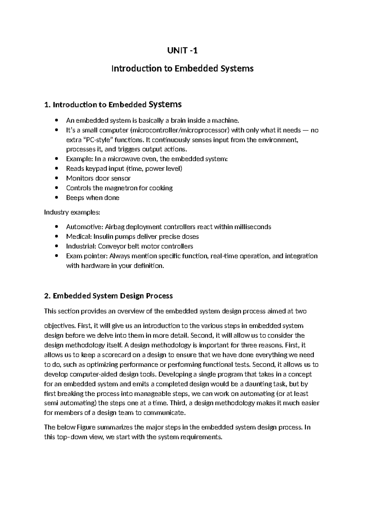Unit-1 ESA Notes: Introduction to Embedded Systems and Design Process ...
