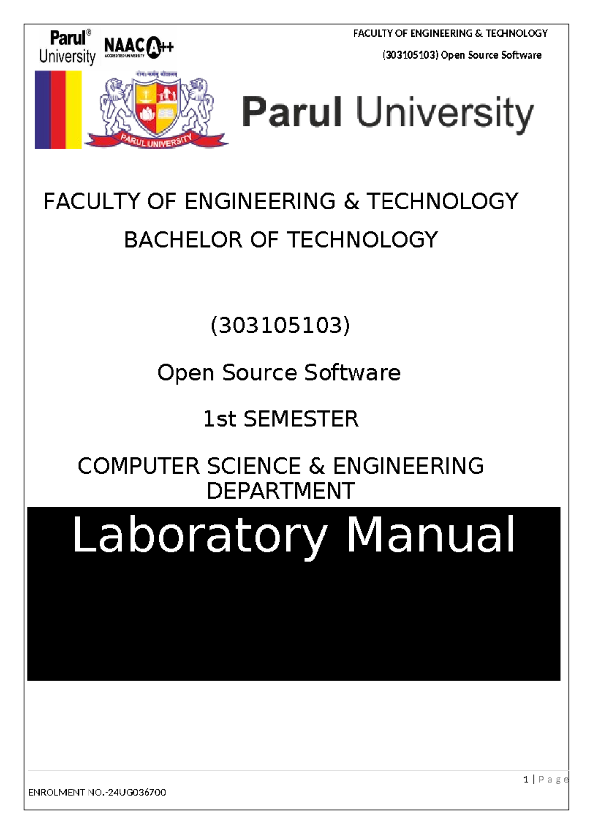 Open Source Software Lab Manual (303105103) - 1st Semester Outline ...
