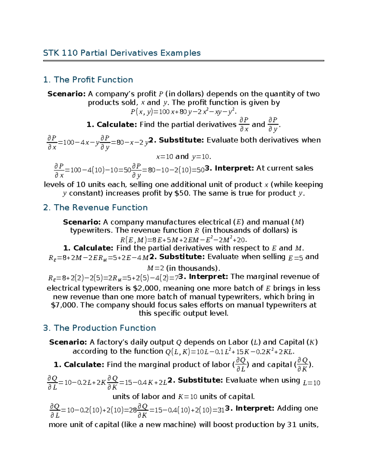 STK 110 Partial Differentiation: Examples and Interpretations - Studocu