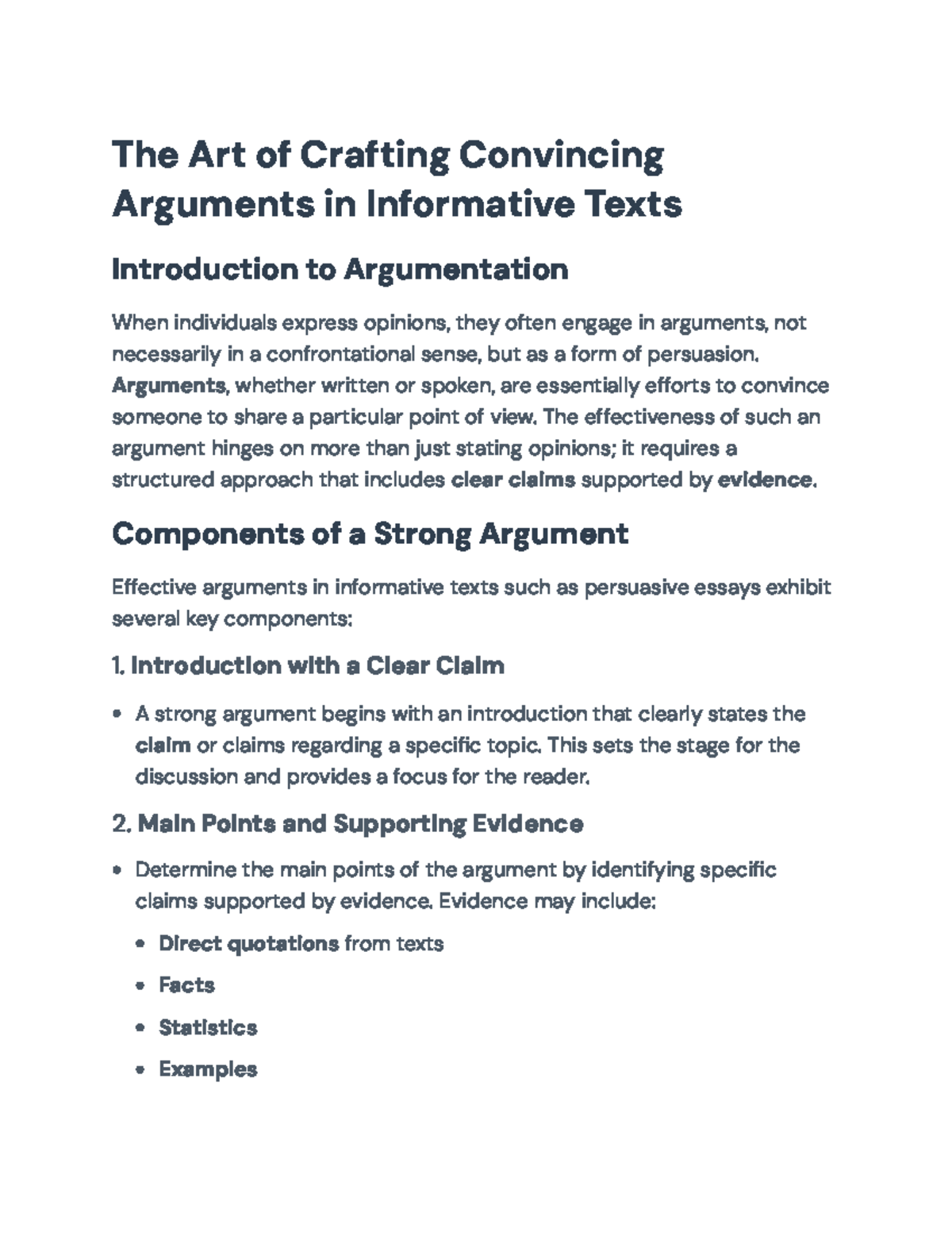 Crafting Convincing Arguments in Informative Texts - Essay Notes - The ...
