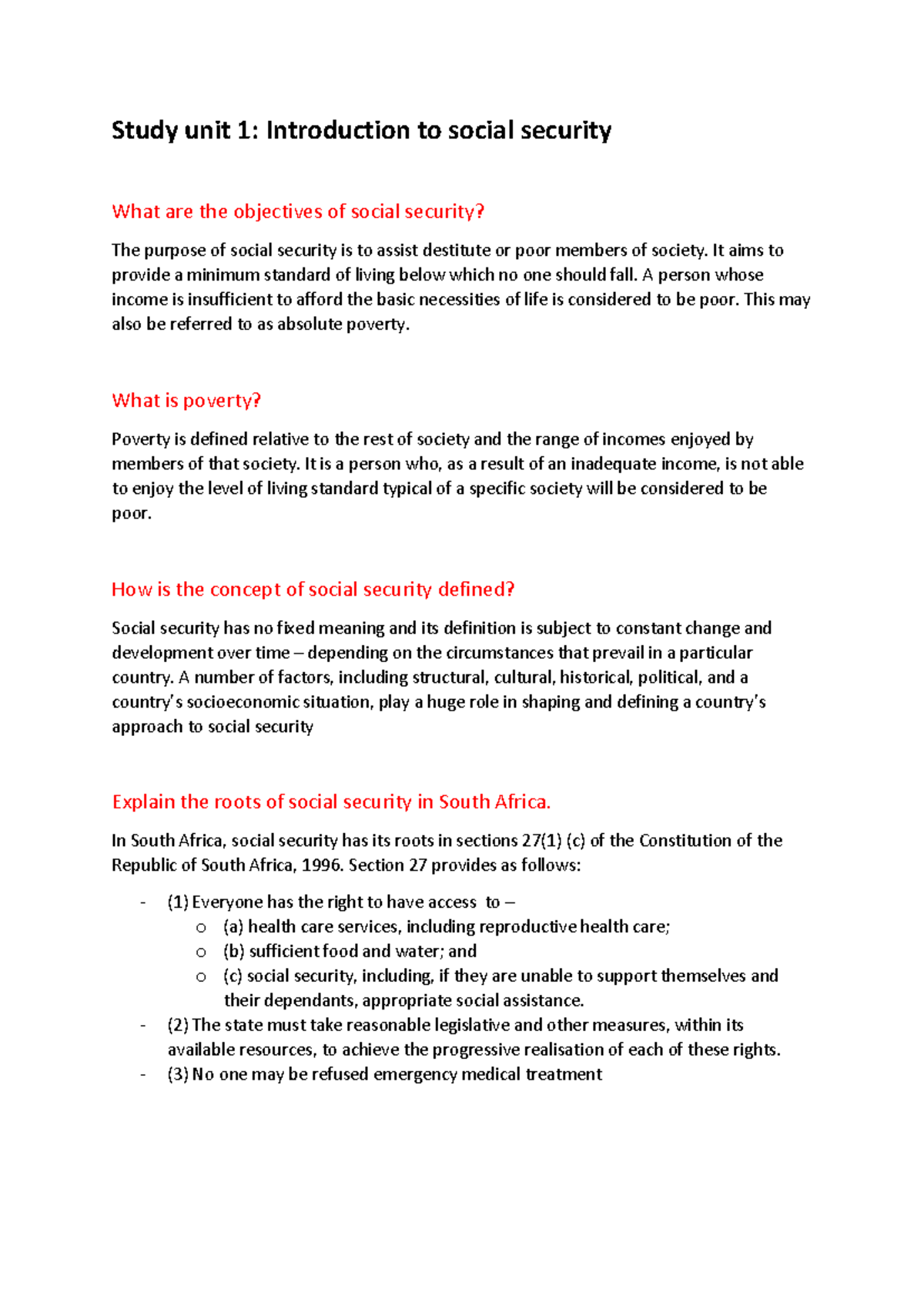 SSL2601 Study Unit 1: Understanding Social Security Concepts - Studocu