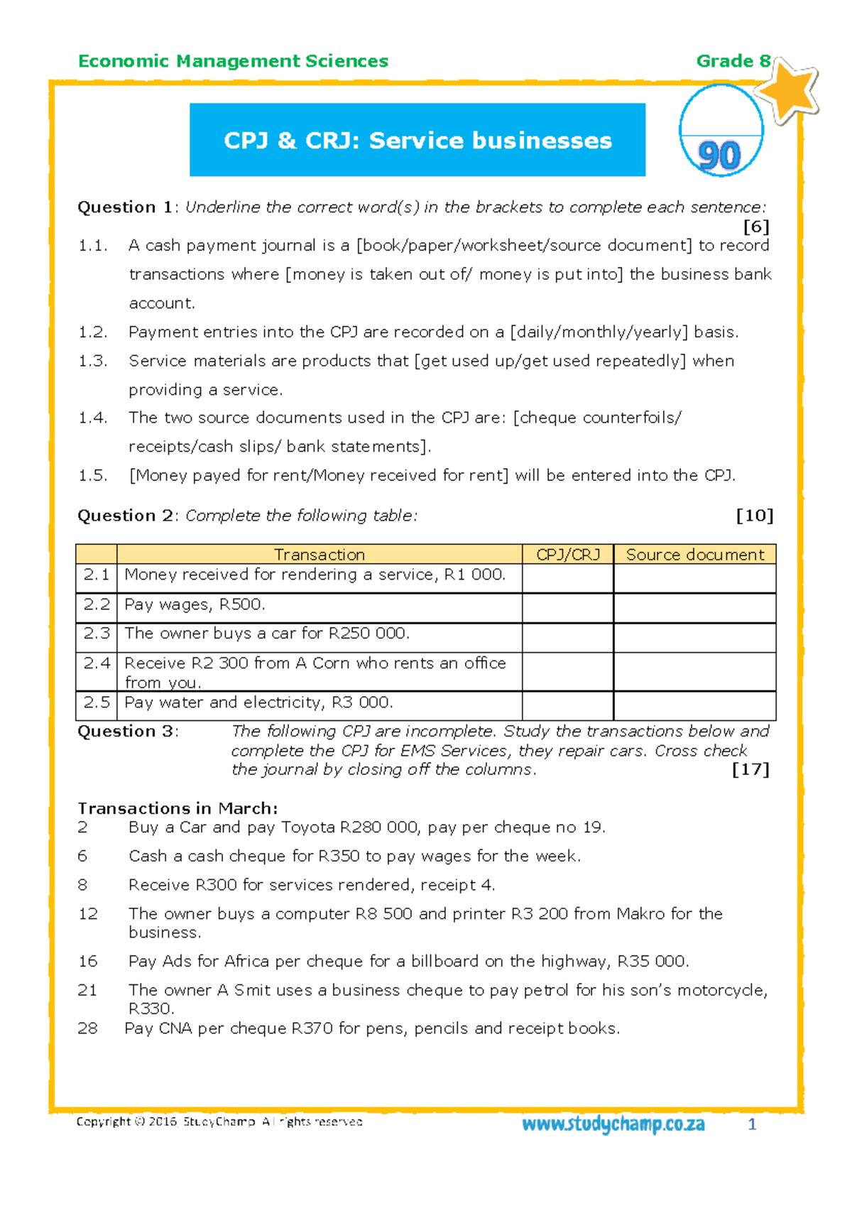Economic Management Sciences Grade 8 CPJ & CRJ Test 9 Questions - Studocu