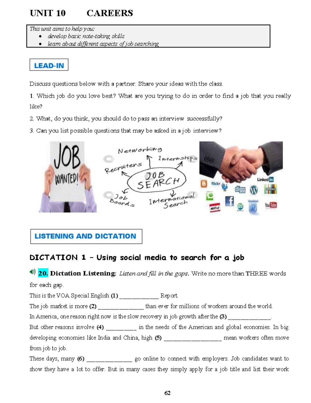 Unit 10 careers: Job searching skills and interview preparation - Studocu