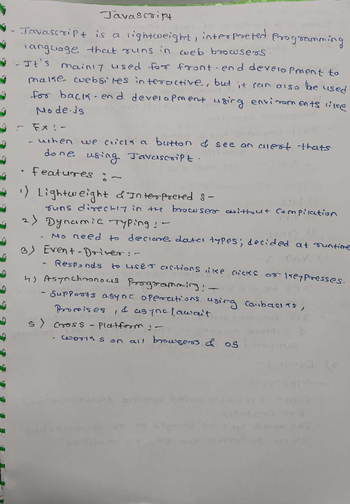 JavaScript Programming Concepts and Features - CS101 Lecture Notes ...