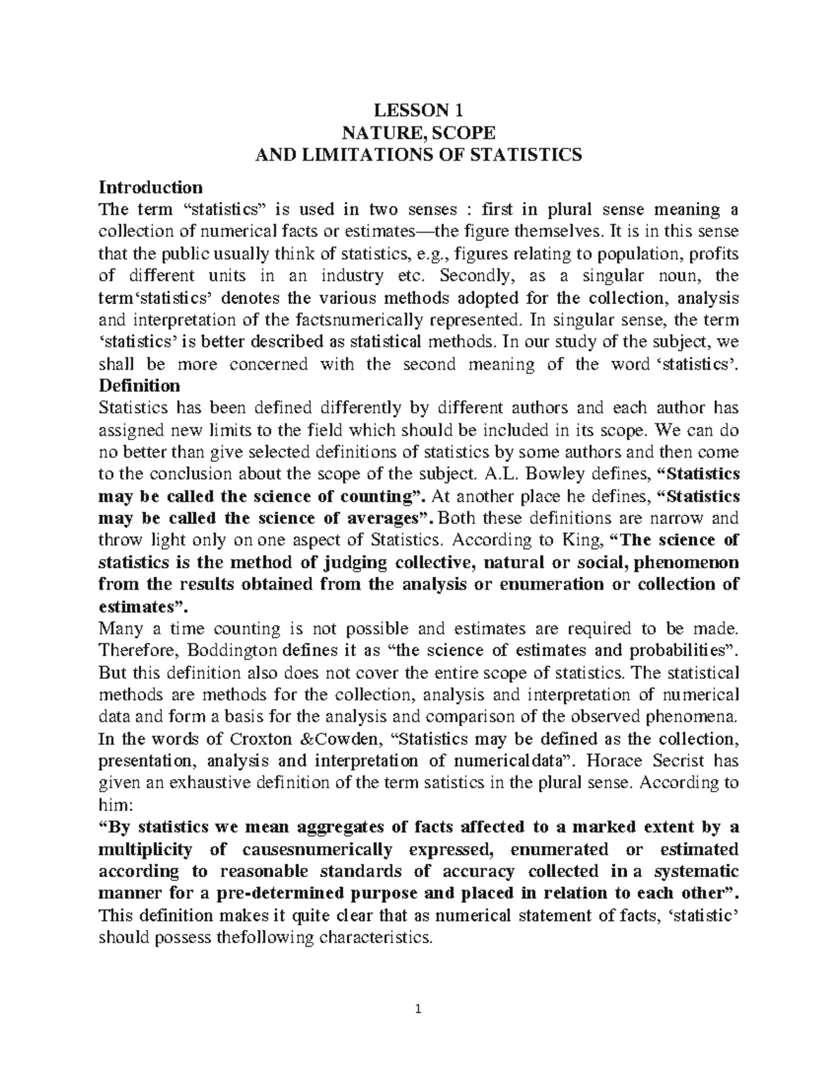 STA111 Lesson 1: Nature, Scope, and Limitations of Statistics - Studocu
