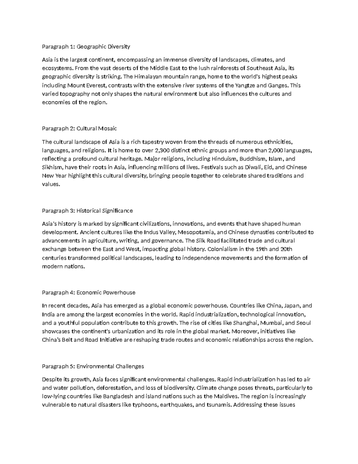 Asia - a study about the continent of asia - Paragraph 1: Geographic ...
