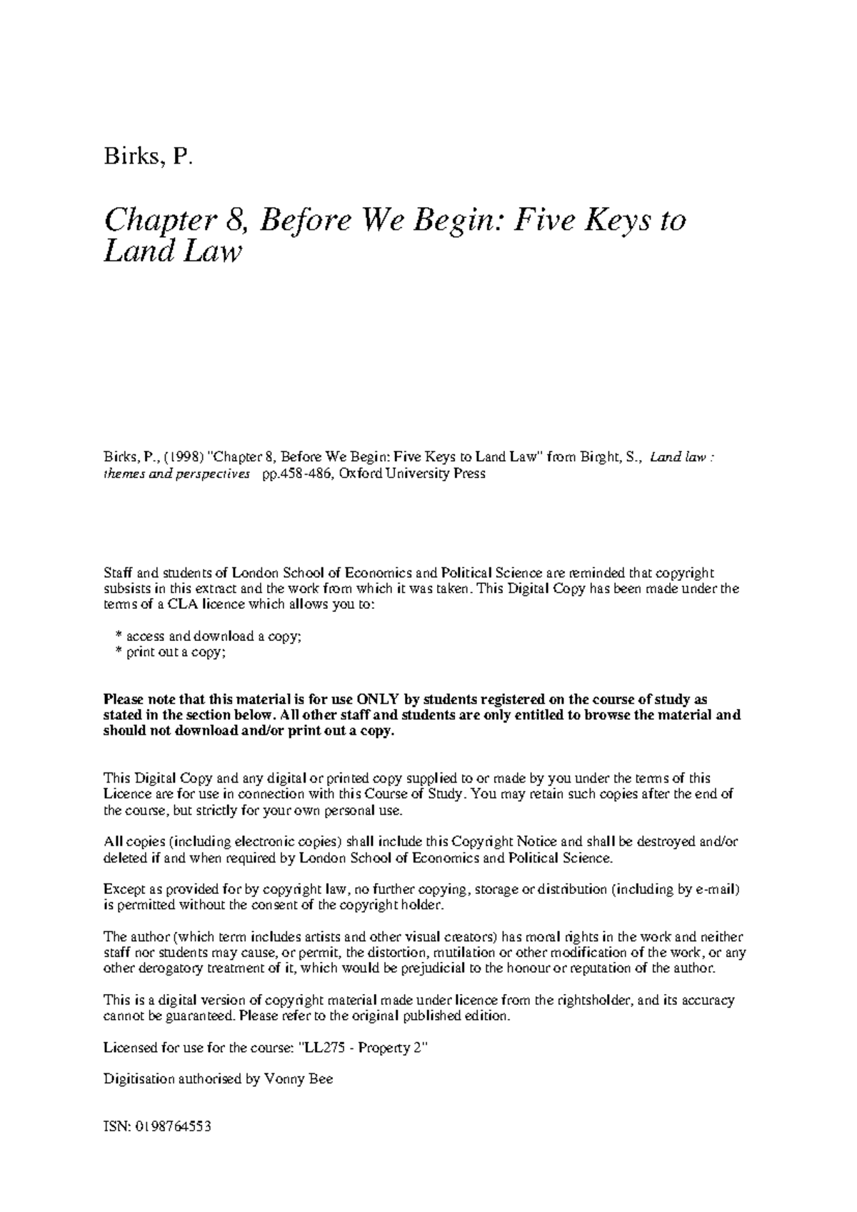LL275 - Property 2: Before We Begin - Intro to Land Law Concepts - Studocu