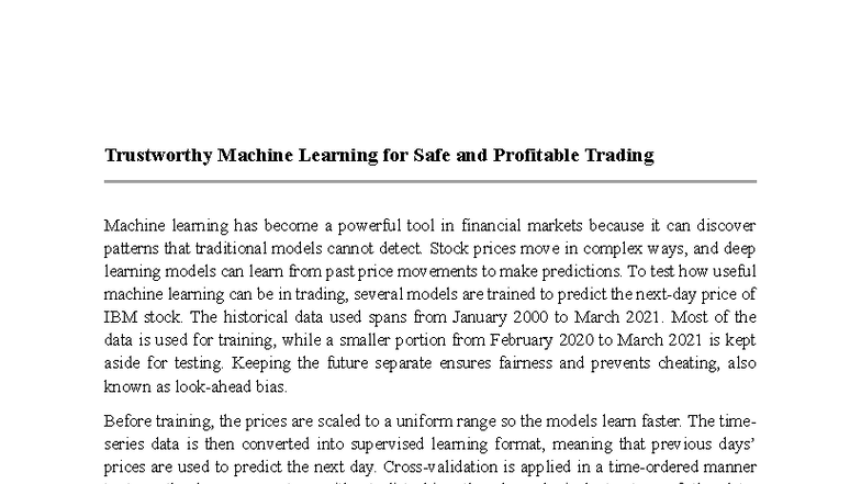 Trustworthy ML for Safe & Profitable Trading: IBM Stock Analysis - Studocu