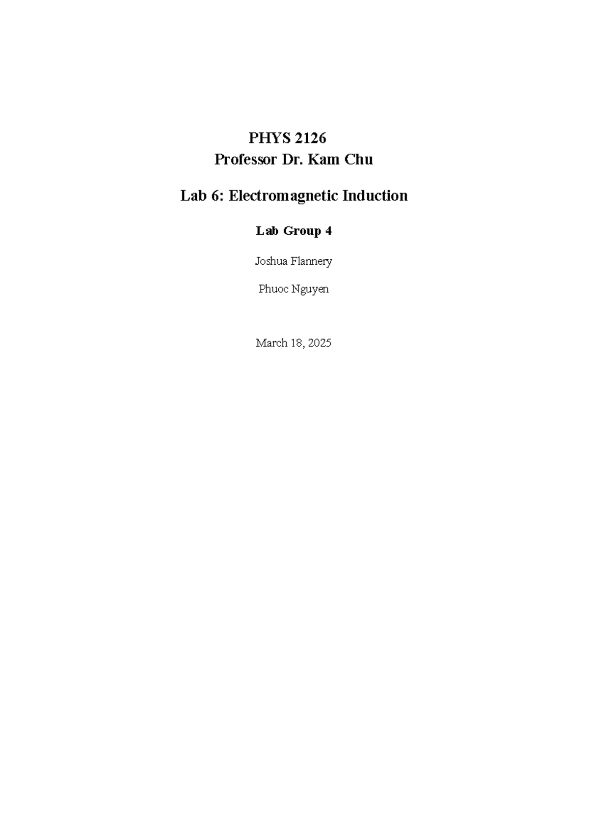 PHYS 2126 - Lab 6: Exploring Electromagnetic Induction Principles - Studocu