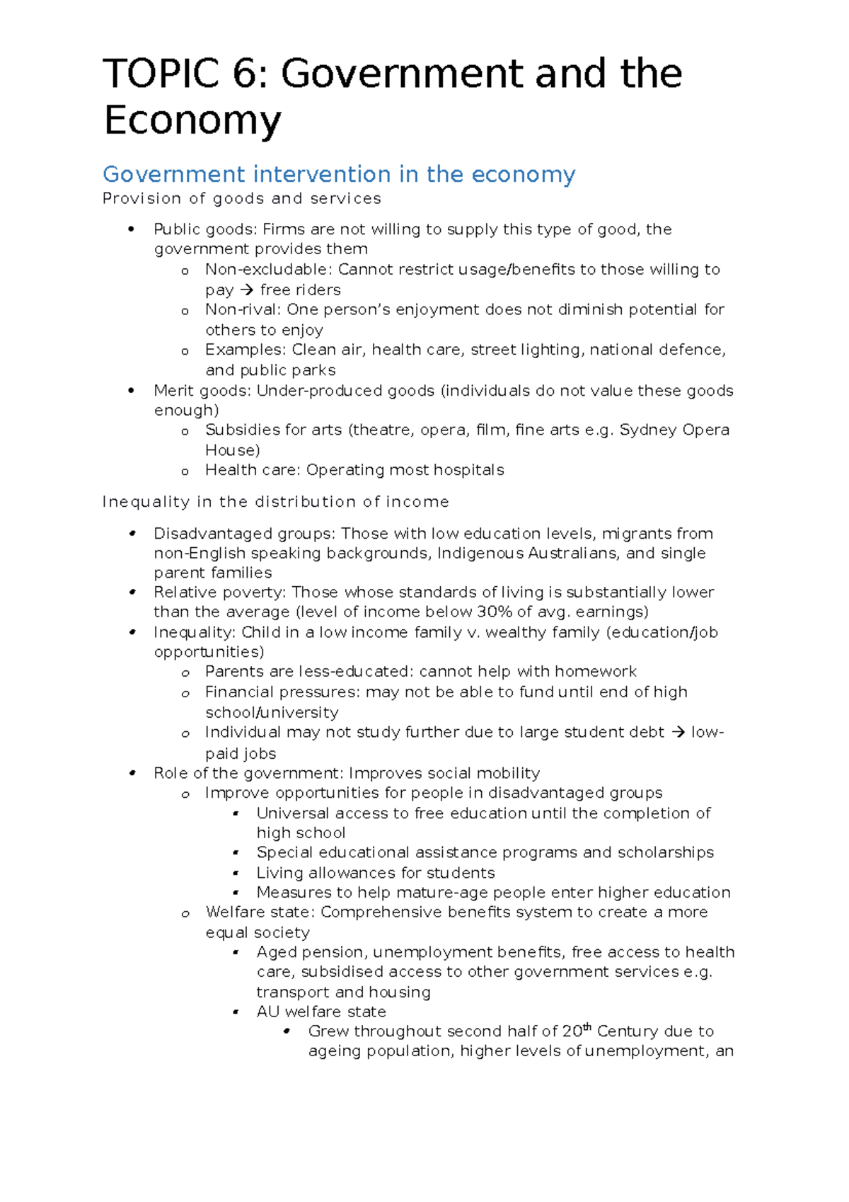 Econ Topic 6 - Lecture notes 1 - Economy Government intervention in the ...