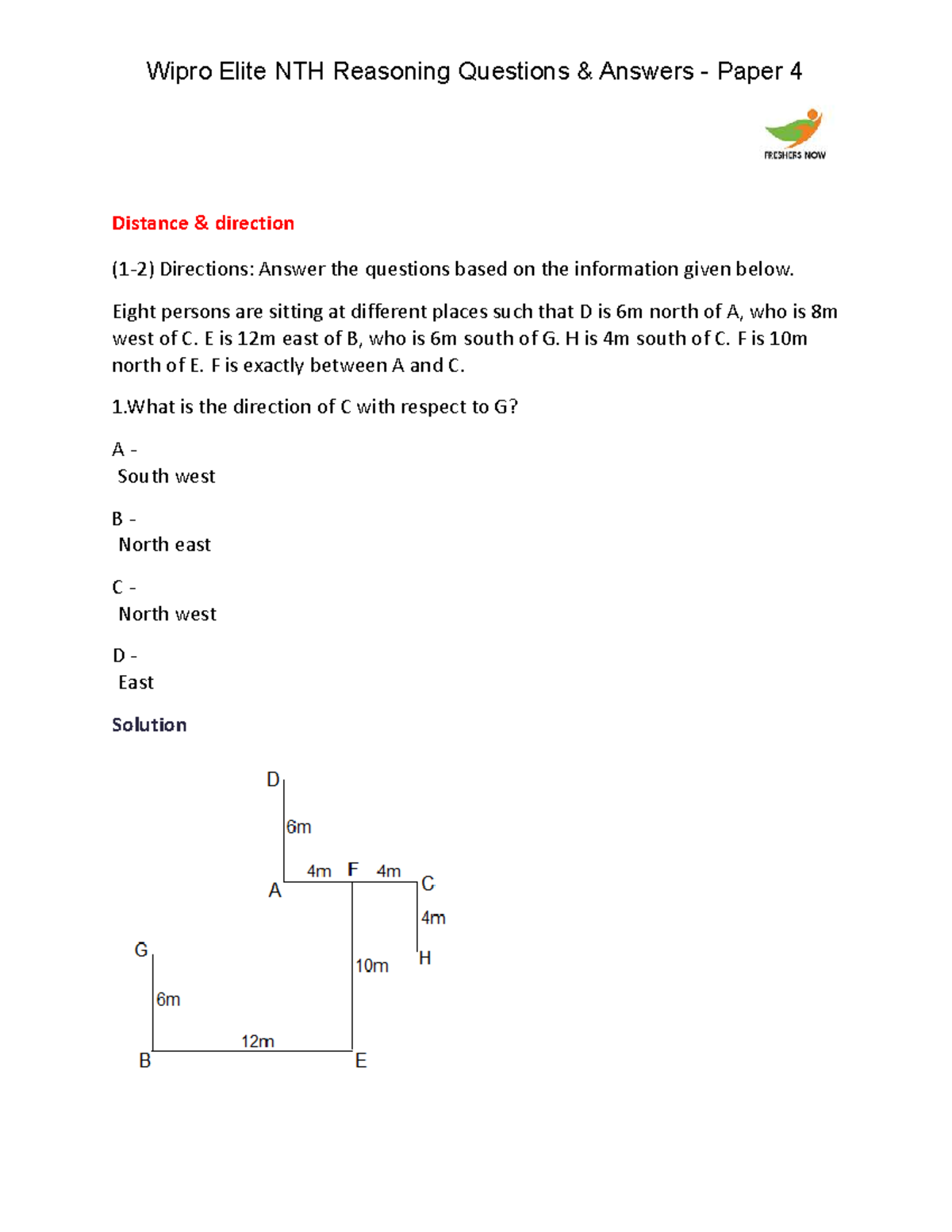 Wipro Elite NTH Reasoning Questions Answers Paper 4 - Distance ...