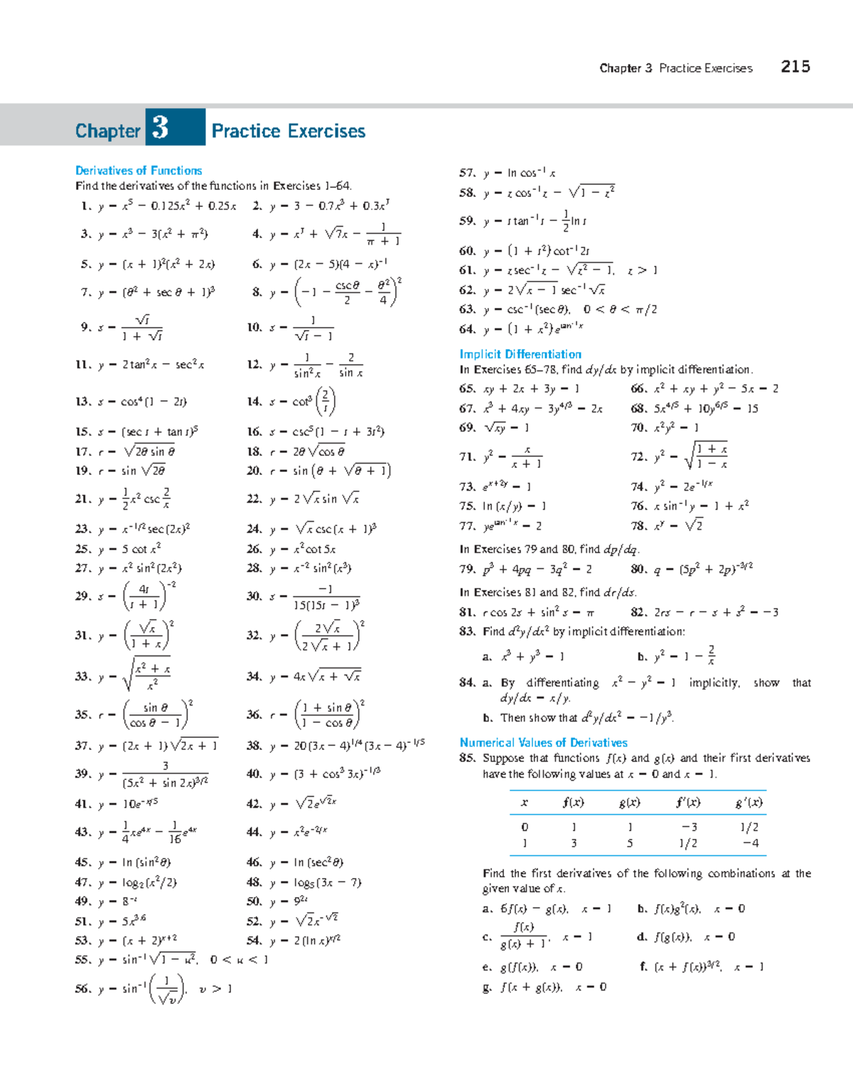 Chapter 3 Practice Exercises - Derivatives and Implicit Differentiation ...
