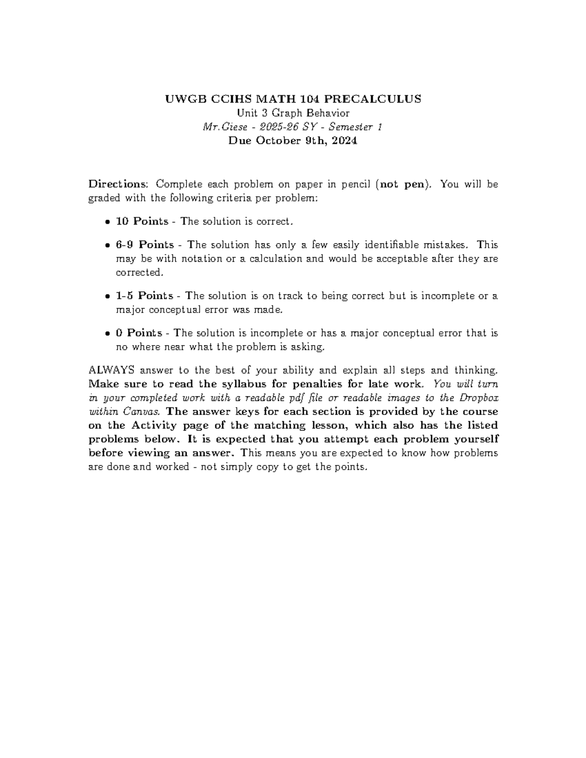 MATH 104 Precalculus Unit 3: Graph Behavior & Function Analysis - Studocu