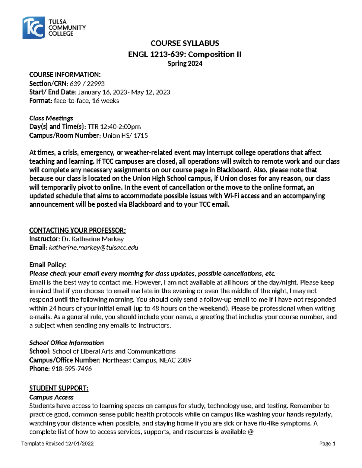 ENGL1213-639 Composition II Syllabus Spring 2024 Details - Studocu