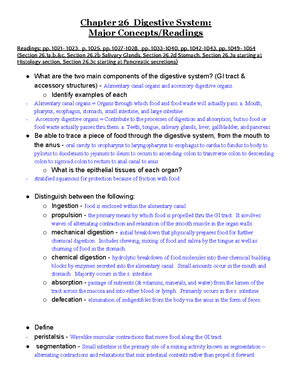 Digestive System Overview: Key Concepts from Chapter 26 (Bio 101) - Studocu