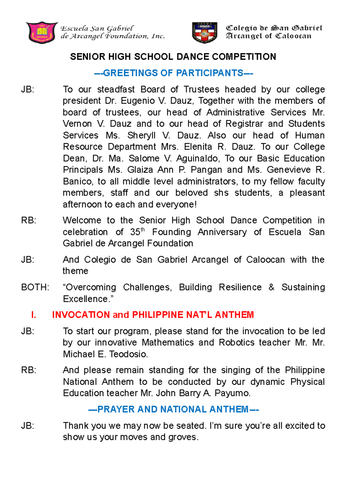 SHS - Dance Competition Script - SENIOR HIGH SCHOOL DANCE COMPETITION ...