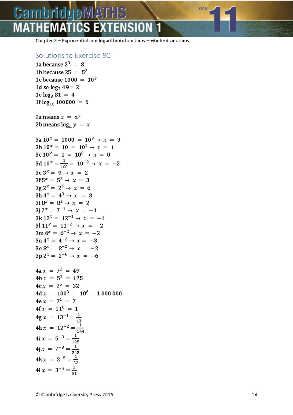 Chapter 8: Worked Solutions for Exponential & Logarithmic Functions ...
