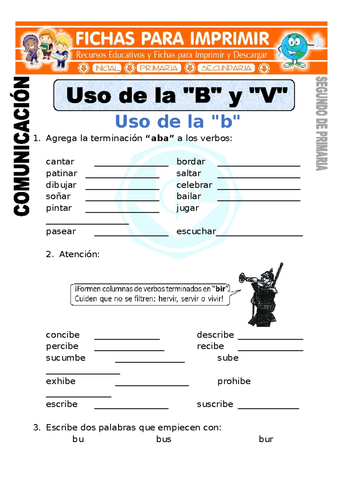 Ficha de Uso de la B y V - Comunicación 2º de Primaria - Studocu