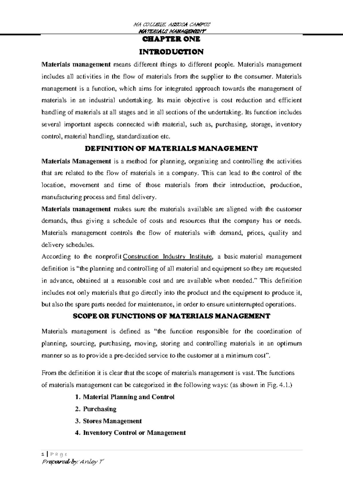 Materials Management Overview: Key Concepts & Functions (Final) - Studocu